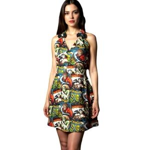 Paper Doll Productions Classic Horror Monster Print Halter Dress